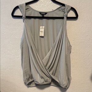 Express Light Gray Draped Knot-Shoulder Tank